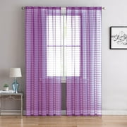 Single (1) Sheer Rod Pocket Window Curtain Panel: 55"W X 90"L, Plaid/Check Design (Soft Lilac/Purple)
