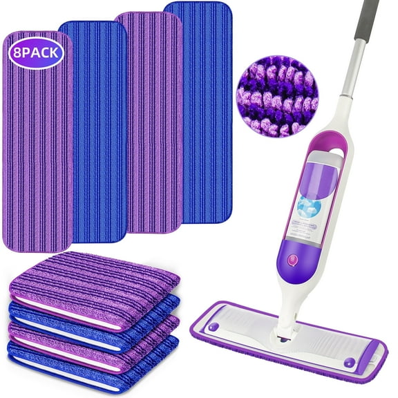ILAVCLEAN 8 Pack Reusable Microfiber Mop Pads Refills Compatible with SwifferPower Mop, Power Mop Pads Refills for Multi-Surfaces Floor Cleaning