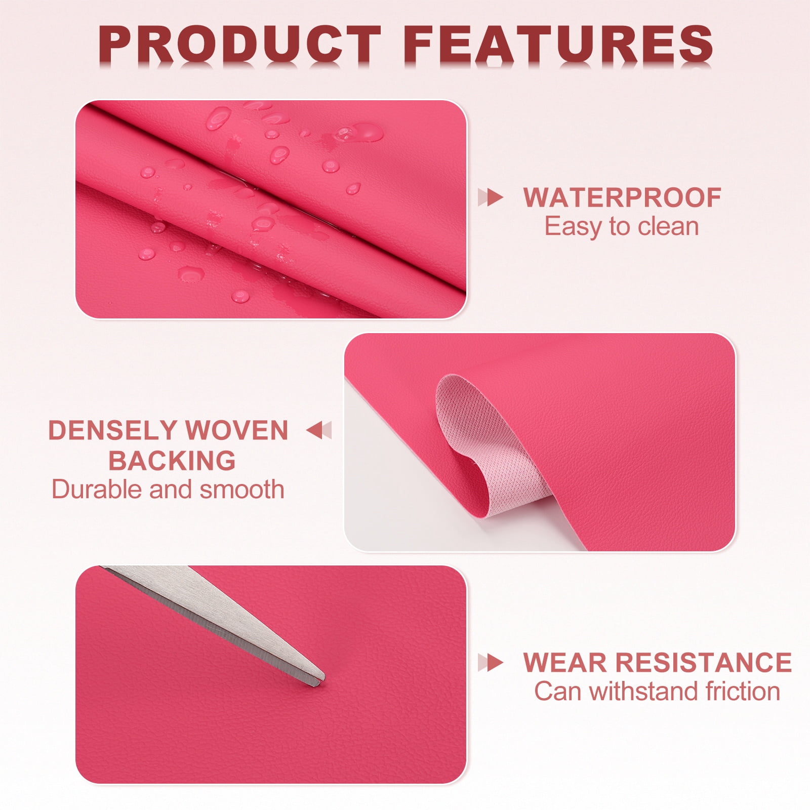 63x39.4in Faux Leather Sheets,  Faux Leather Fabric Sheets Vinyl Fabric Synthetic Soft Waterproof PU for Replacement Upholstery Car, Rose Red