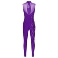 thumbnail image 5 of TiaoBug Women Rhinestone Gymnastics Leotard Unitard Full Length Sleeveless Figure Ice Skating Jumpsuit Purple S, 5 of 7