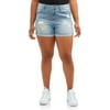 Wax Jean Juniors' Plus Size Destructed High Waist Shorts
