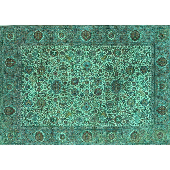 Ahgly Company Machine Washable Indoor Rectangle Persian Turquoise Blue Traditional Area Rugs, 5' x 7'
