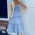thumbnail image 4 of gljltg Sundress Dresses for Women Summer Sleeveless Square Neck Midi Dress Beach Holiday Loose Solid Color Casual Dresses Flowy Swing Pleated Suspender Dress, 4 of 7