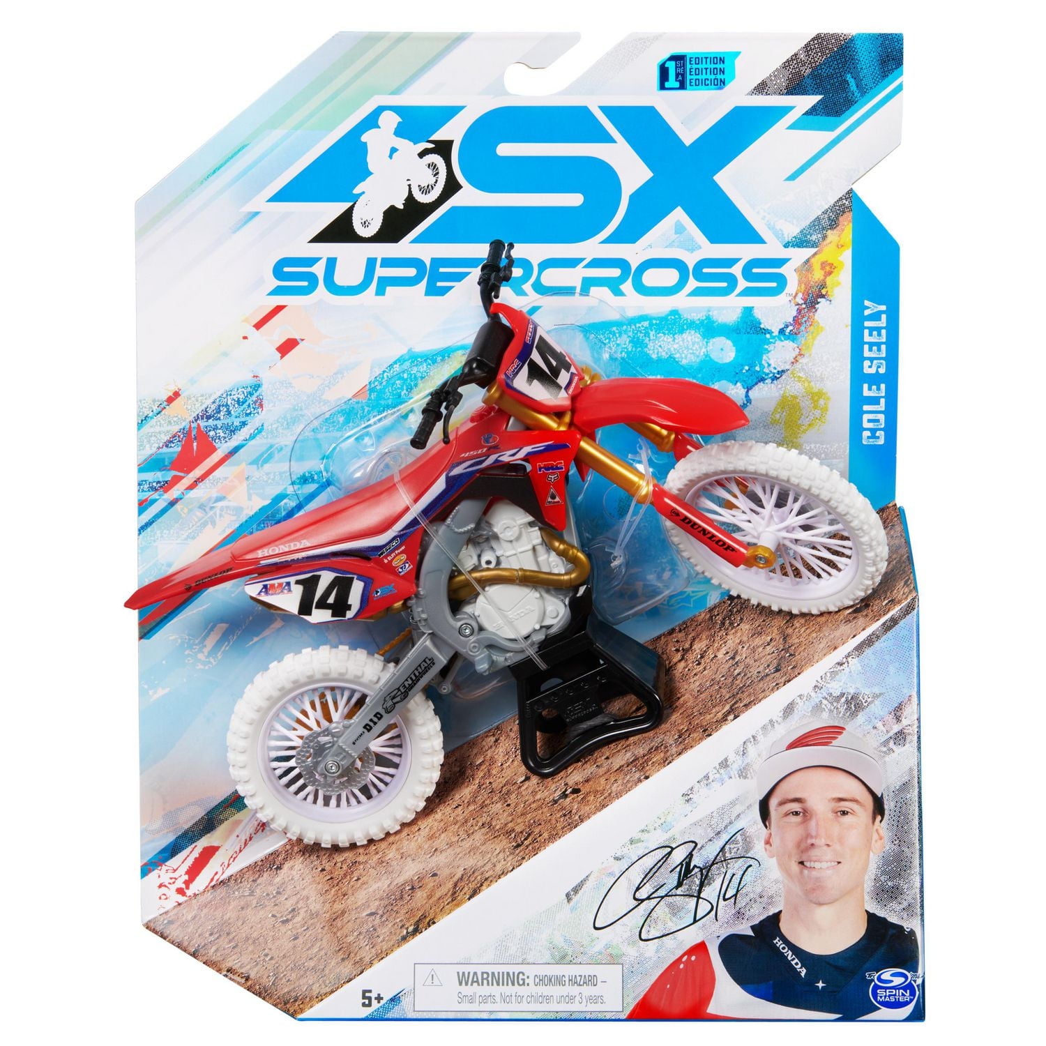 Supercross, Authentic Cole Seely, 1:10 Scale Collector Die-Cast Toy Motorcycle Replica with Race Stand, For Collectors and Kids Age 5 and Up