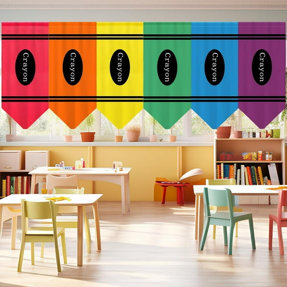 6 Pcs School Classroom Curtains Back to Classroom Rainbow Colorful Crayon Curtains for Kindergarten Daycare Primary School Bedroom Playroom Room Decor 36" x 24"