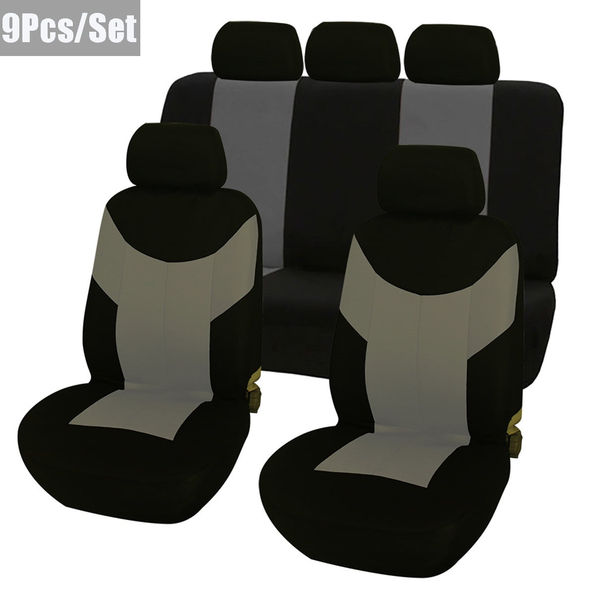 Details about   9PCS Front Rear Car Seat Cover Cushion Interior Polyester Black Protector Set