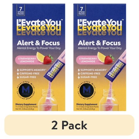 (2 pack) L'Evate You Alert & Focus Strawberry Lemonade Stick Pack Powders 7ct