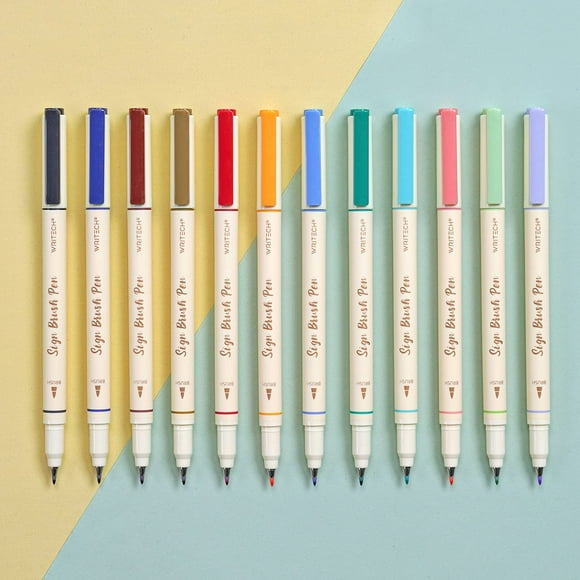 Writech Arts - Rotulador Con Punta De Pincel, Punta De Fieltro, Tinta A Base De Agua, 12 Colores Pastel Surtidos, Ideal Para Letras, Diarios, Caligrafía (Natural)