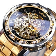 TSV Men's Watch for Business, Luxury Mechanical Skeleton Waterproof Automatic Self-Winding Rome Number Diamond Dial Wrist Watch