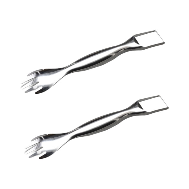 Matsuzay Rebanador de tenedor de sandía de acero inoxidable de 2 piezas, rebanadores de frutas prácticos y duraderos, rebanadores de melón Mostrada