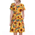 thumbnail image 1 of Easygdp Diamond Bohemian Sunflower para Vestido Transpirable de Mujer, Vestido Suelto de Manga Corta con Pliegues y Bolsillos para el Verano, 1 of 6