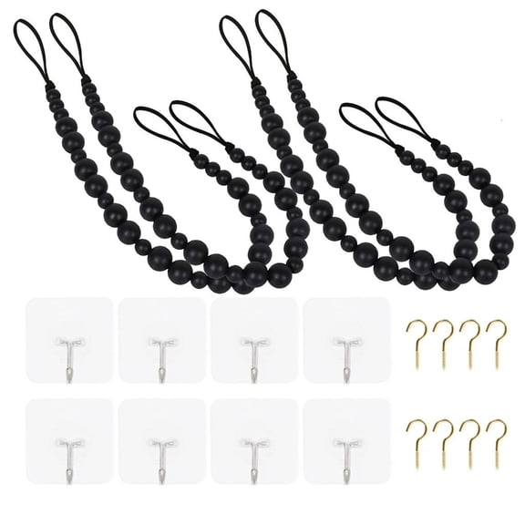 Necvior 4PCS Wood Bead Handmade Curtain Ties Cotton Rope Curtain Tiebacks Curtain Holder