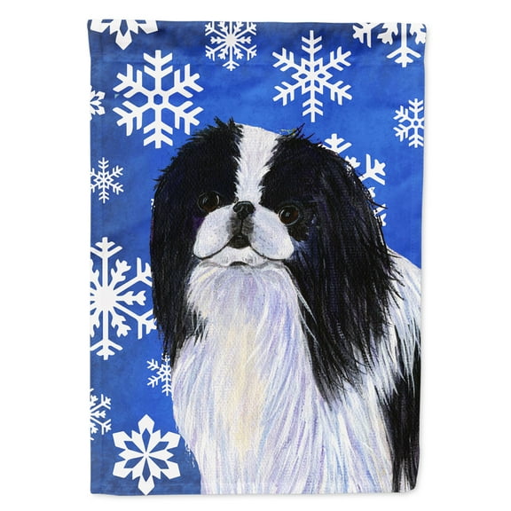 Japanese Chin Winter Snowflakes Holiday Garden Flag