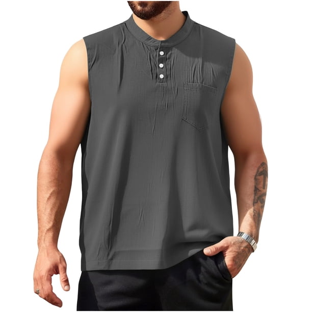 Mens Camisetas de Verano Color Sólido V-Cuello Camiseta Casual sin Mangas, Transpirable Gimnasio Capa de Base