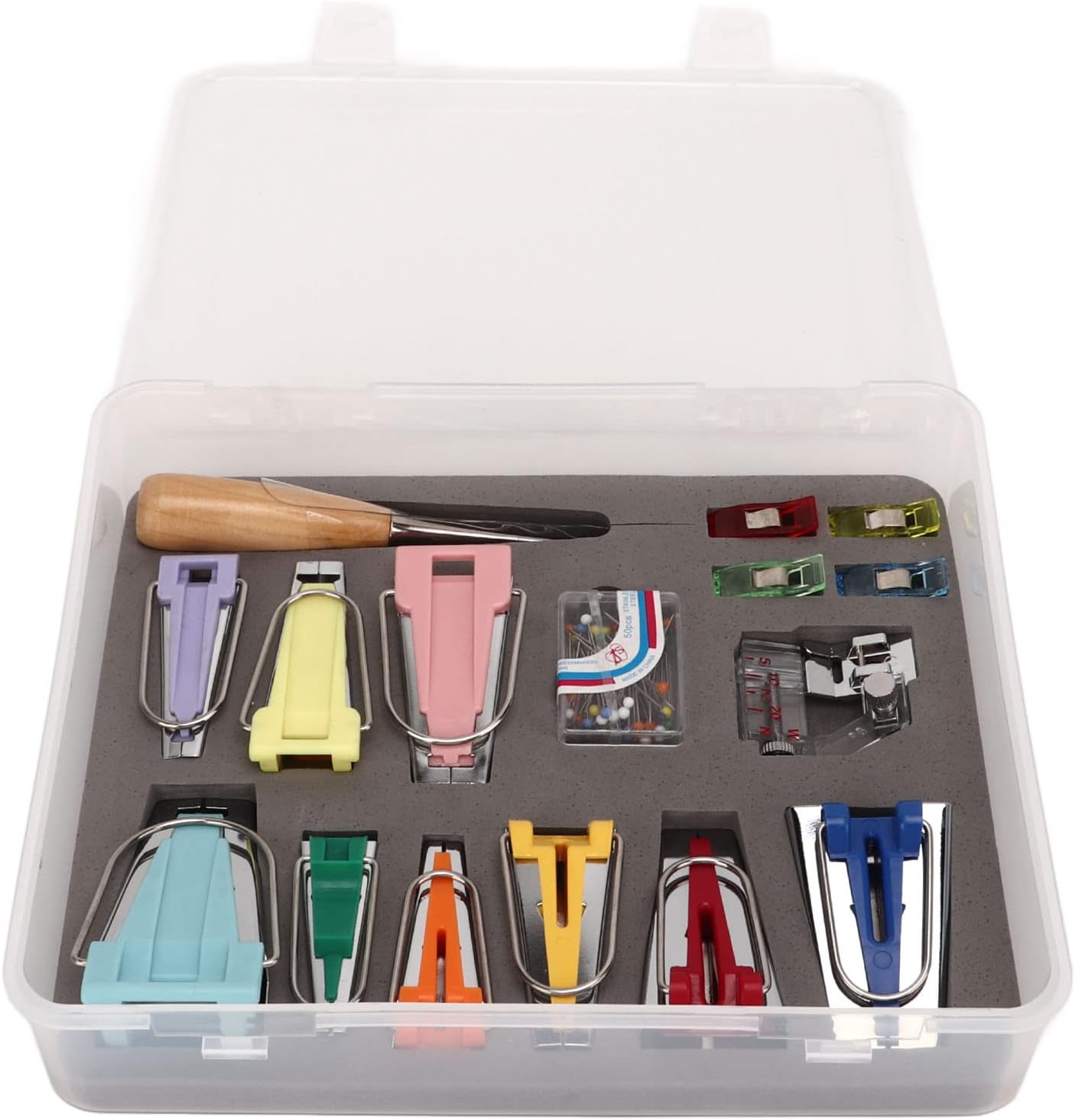 Bias Tape Maker Kit, 9 Sizes Bias Tape Maker with 4Pcs Sewing Clips, Awl, Snap on Binding Foot, Ball Point Pins, Bias Tape Maker Machine for Fabric Sewing and Quilting
