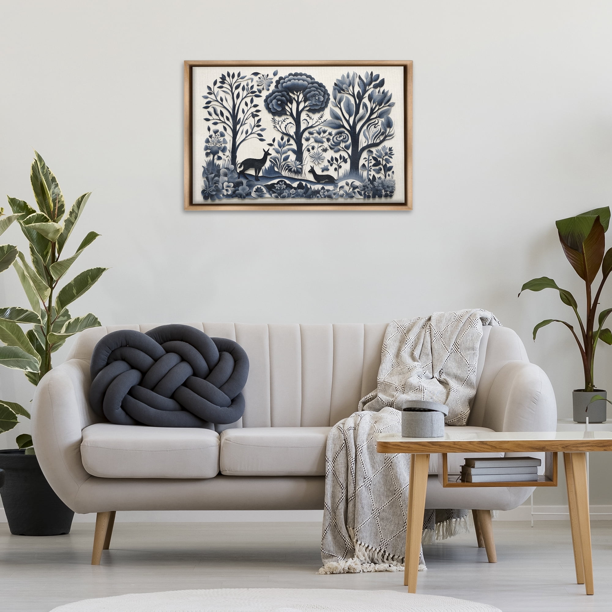 Stupell Industries Boho Forest Creatures Landscape Painting Brown Floater Framed Art Print Wall Art, 31 x 21