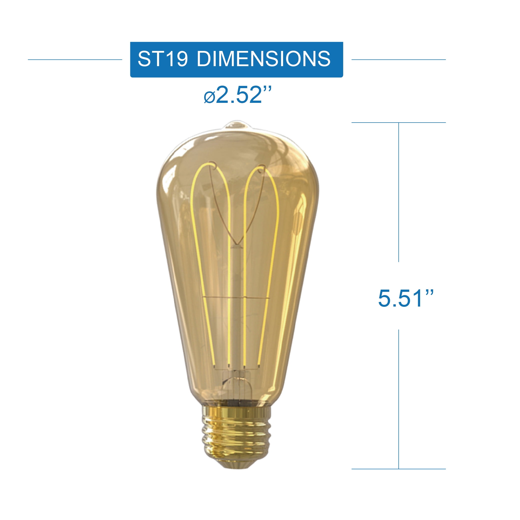 Great Value Vintage 6.5W LED Edison Light Bulbs, 40W Eqv, Amber Finish, ST19 Filament E26 Base, 4PK