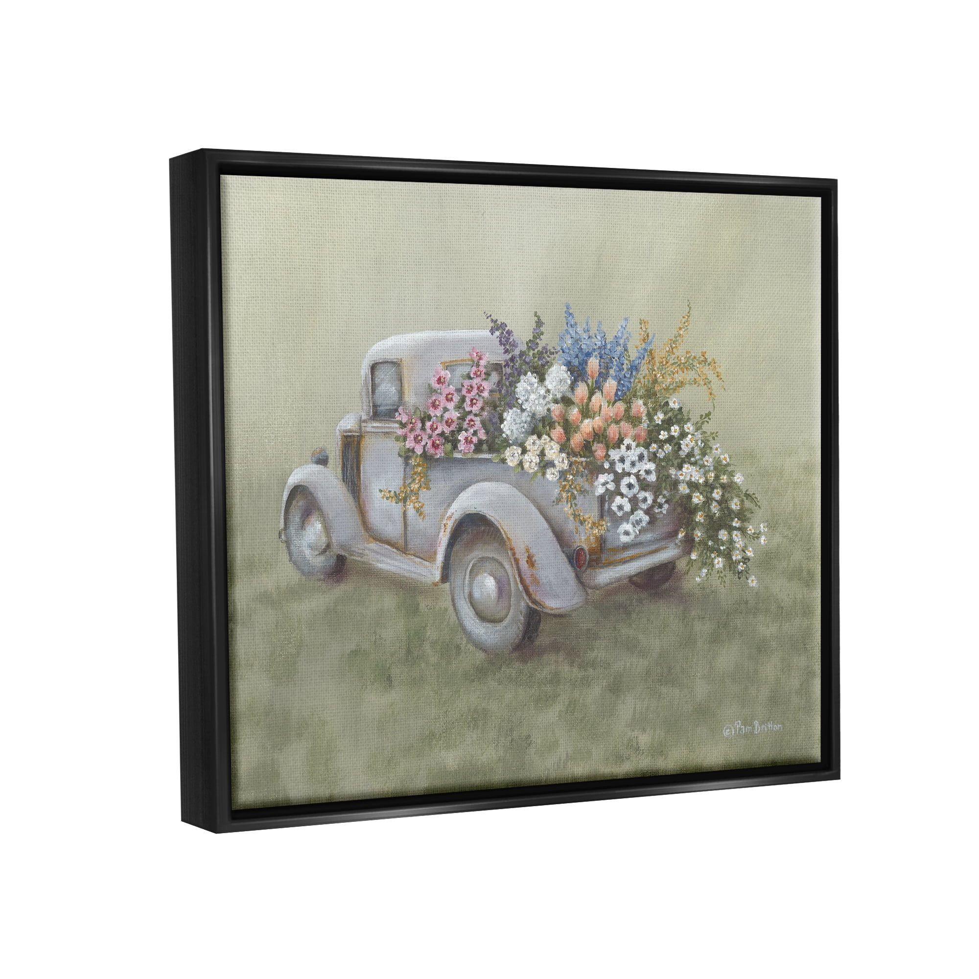 Stupell Farmhouse Flower Buggy Car Transportation Painting Black Floater Framed Art Print Wall Art