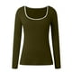 thumbnail image 5 of Top de manga larga con cuello cuadrado para mujer - Jersey de punto otoño 2025, corte ajustado, bloques de color, poliéster/spandex, tallas S-XL, contorno de pecho 79-95 cm, 5 of 6