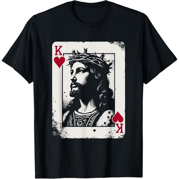 Men's Tee Jesus King of Hearts - Vintage Religious Card Game Lover T-Shirt, Comfortable Breathable Soft Tee, Men's 100% Cotton Graphic T-Shirt 180gsm
