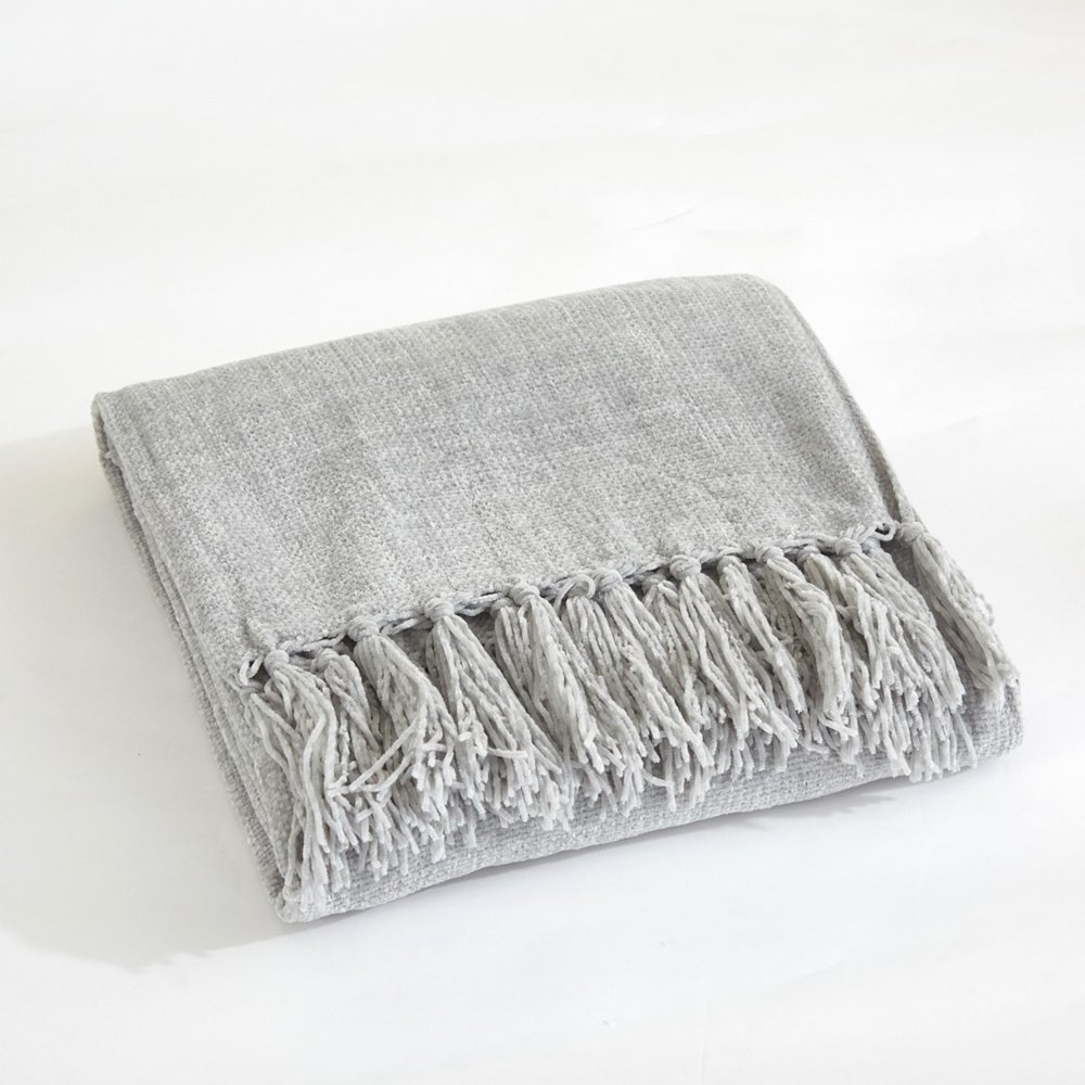 Hearth Chenille Throw with Fringe Grey, 50 x 60
