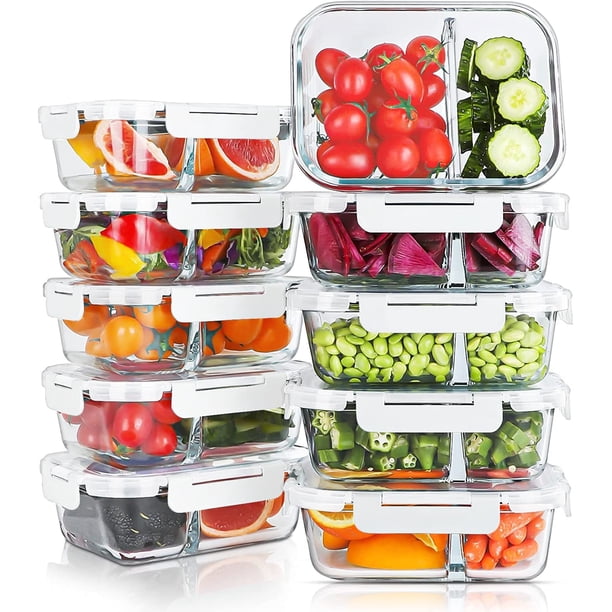 Recipientes de vidrio para preparación de comidas KOMUEE, 30 oz, 2 compartimentos x10