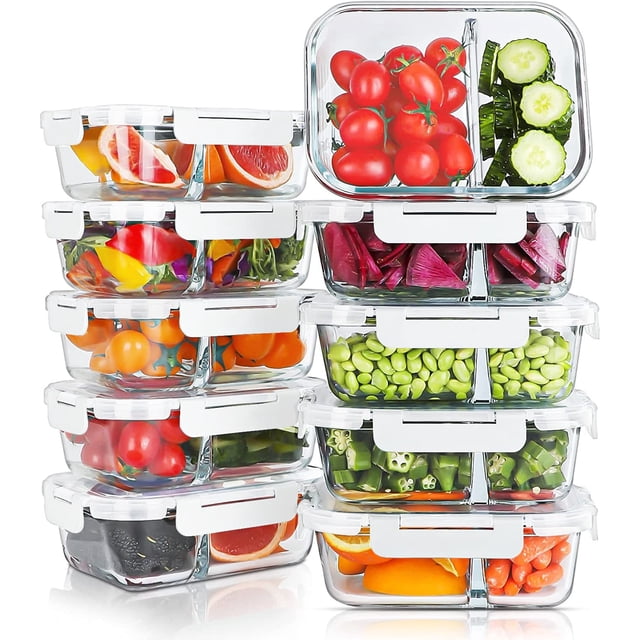 Recipientes de vidrio para preparación de comidas KOMUEE, 30 oz, 2 compartimentos x10