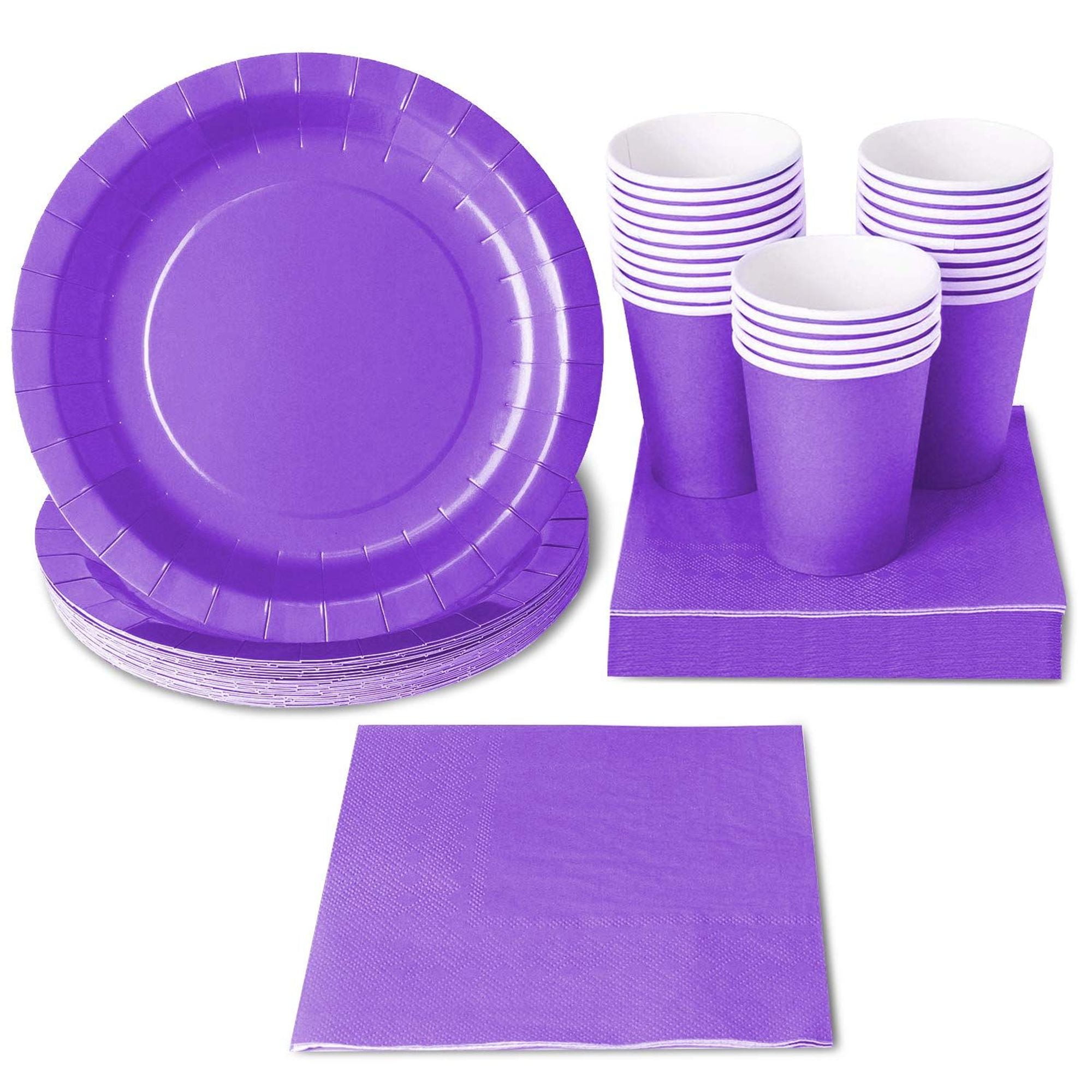 Serves 24 Purple Party Supplies, 72PCS Plates Napkins Cups, Favors