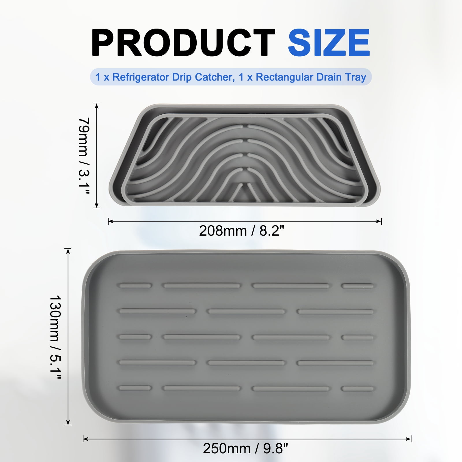 Uxcell Rectangular Refrigerator Drip Catcher - Non-Slip Silicone Mini Dispenser Drip Collector Fridge Spills Water Pad Catch Basin with with Rectangular Small Drain for Drainage, Grey