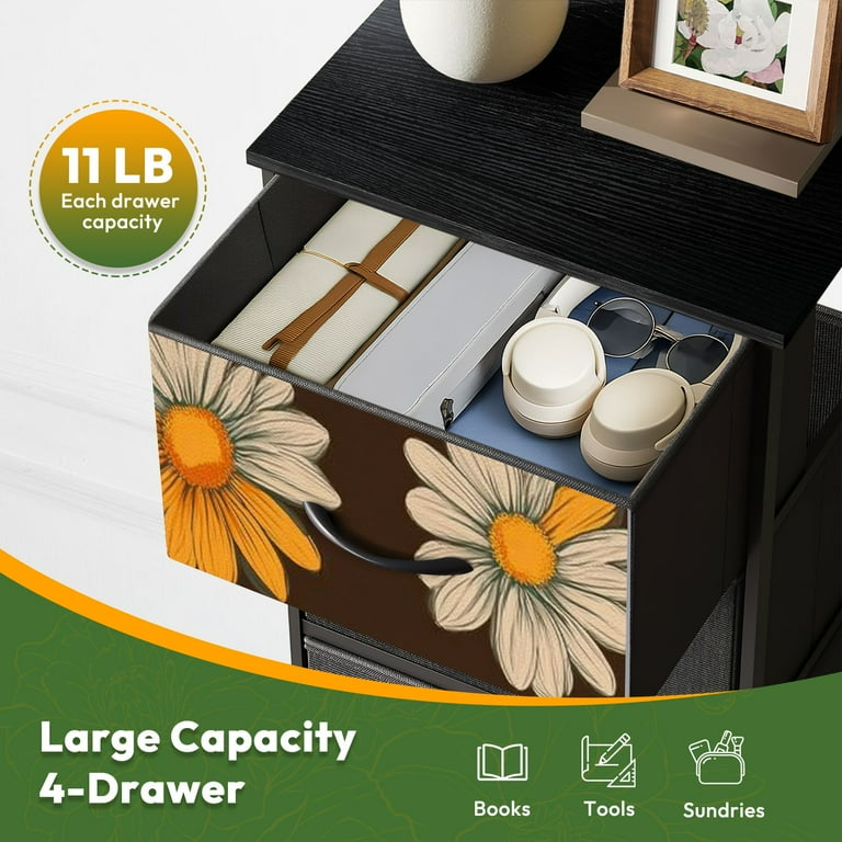 4 Drawer Vertical Storage Dresser Colorful Floral Retro 70s Style