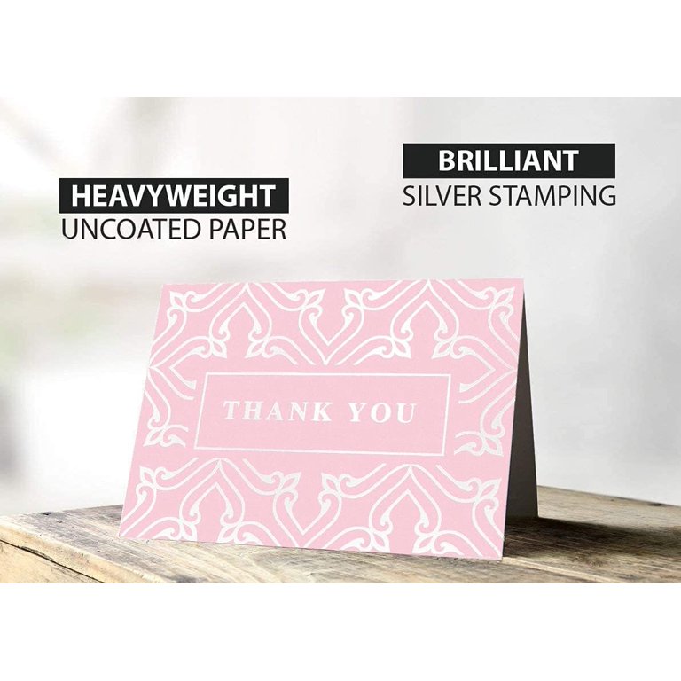 Note Cards 100 Pink Thank You Cards With Envelopes Bulk | Made In USA ...