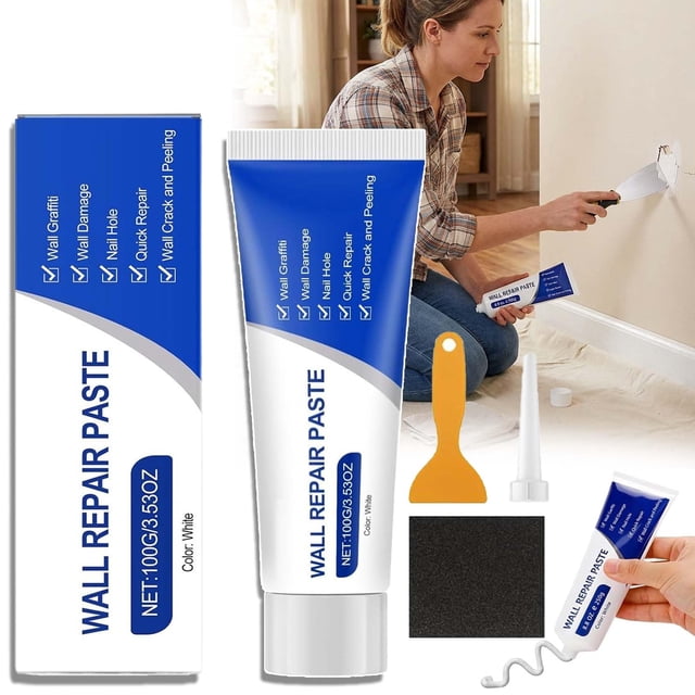 Kit de Reparación de Paneles de Yeso con Raspador, 100g de Pasta para Parches de Pared para Agujeros de Uñas, Grillete de Secado Rápido