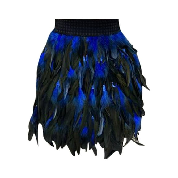 Prolriy Mardi Gras Outfit for Women, Women's Feather Masquerade Stage Costume Performance Skirt Mini Skirts for Women, Women's Skirts Blue XXL