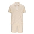 thumbnail image 4 of FRSASU Men's 2 Piece Sweatsuits Outfits Jacquard Checkerboard Short Sleeve Zip Polo Shirt Sweatshirt Joggers Sweatshorts Tracksuit Set Khaki, 4 of 8