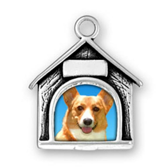 Sterling Silver 16" .8mm Box Chain Engravable Dog House Picture Frame Pendant Necklace