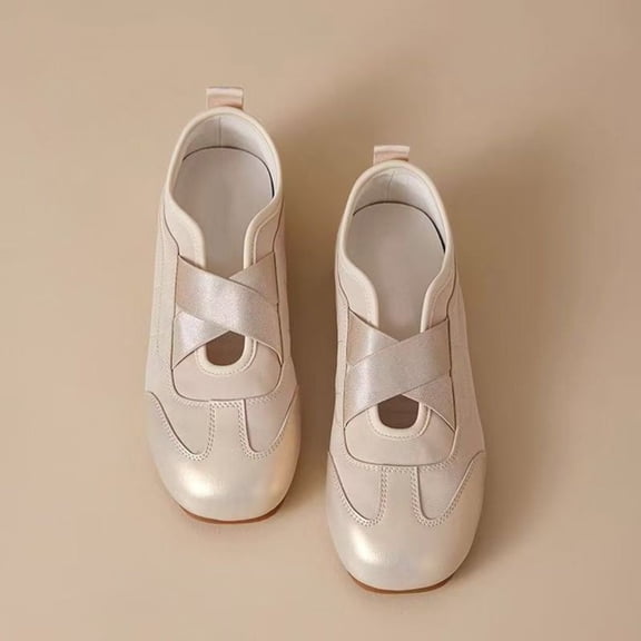 Women's Slip On Flats Cross Strap Athletic Shoes Soft Sole Casual Comfort Sneakers