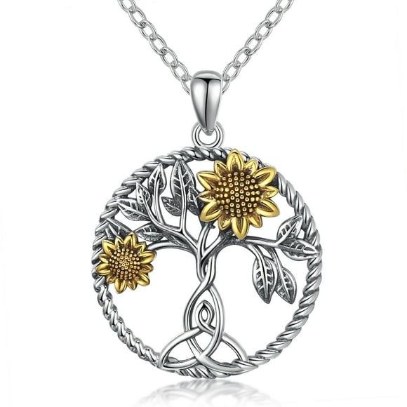 Coachuhhar Sunflower Necklace Sterling Silver Tree of Life Celtic Motherhood Knot Pendant Jewelry Gifts for Women