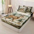 thumbnail image 2 of Castle Fairy Vintage Oil Paint Spotted Deer Zipper Full Size Comforter Sets with Fitted Sheet and 2 Pillowcases,Pine Cone Fringe Mountain Zipper Bedding Set,Olive Brown Cream,Grey Reversible,4pcs, 2 of 6