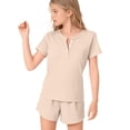 thumbnail image 6 of Ruyang 2 Piece Outfits for Girls Solid Button Short Sleeve Tops and Wide Leg Shorts Sets Summer Athletic Jogger Clothes, 6 of 9