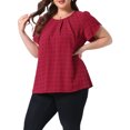 thumbnail image 4 of Agnes Orinda Women's Plus Size Easter Tops Swiss Dot Crew Neck Short Tulip Sleeve Shirts Front Pleated Summer Blouse 2X Wine Red, 4 of 6