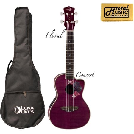 Luna Floral Flamed Maple Concert Ukulele w/TMS Polishing Cloth, UKE FLO PC