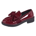 thumbnail image 4 of Rokment Womens Bowknot Oxfords Dress Shoes Spring Fall Vintage Casual Leather Platform Chunky Lug Mid Heels Slip on Boat Loafers Walking Footwear Wine Size 7, 4 of 4