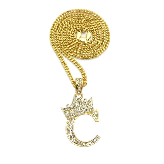 Stone Filled Initial Letter C Pendant 3mm 24" Cuban Chain Hip Hop Fashion Necklace