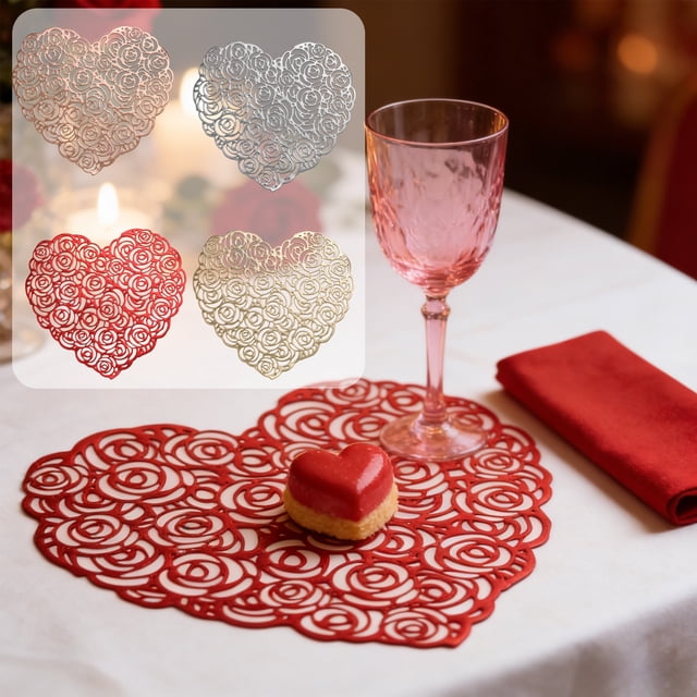 Pvc Napperons en en Forme de Cœur Napperon en Pvc Imperméable Résistant à la Chaleur Décoration de Table Dorée pour la Saint-Valentin Dîner Fête (1 Pcs) Rkxzt