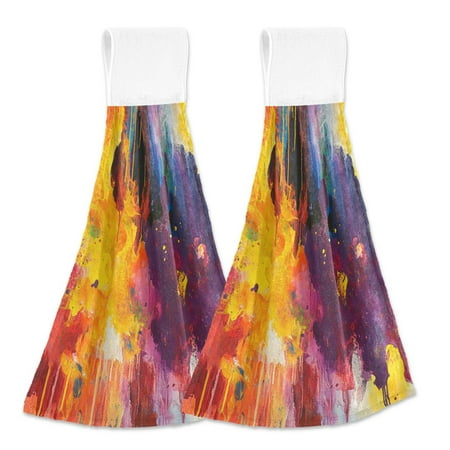 

2pcs Kitchen Hanging Towels Bathroom Hanging Towels Velcro Soft Hand Towel Absorbent Tie Towels for Kitchen Toilet Tea Bar Washcloth Decor Yellow and Red Abstract Painting