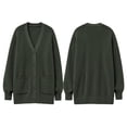 thumbnail image 3 of QUALFORT Cardigan Sweaters for Women, 100% Cotton V Neck Cardigan, Button Front Knit Sweater with Pockets, Long Sleeve Relaxed Fit, Olive Green M, 3 of 8