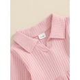 thumbnail image 4 of Suealasg Toddler Baby Girl Casual Dress 6M 1T 2T 3T 4T Kids Girls Long Sleeve Lapel Collar Solid Color Ribbed A-line Dress Little Girl Spring Fall Dress, 4 of 6