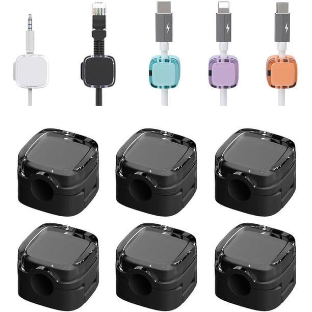 Organizador de cables, clips magnéticos giratorios 90°, soporte adhesivo fuerte, para escritorio y automóvil, pack de 6