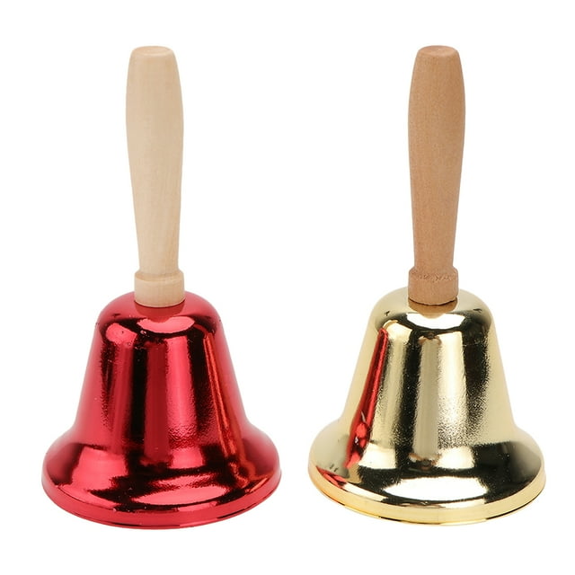 CIMAXIC Hand Bell 2Pcs Wooden Handle Handbells Decorative Jingle Bells for Party Restaurant Decor,4.72"X2.48"X2.48"