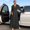 thumbnail image 3 of Women Long Sleeve Denim Maxi Dress Lapel Collar Button Front Slim Fit Long Dresses for Fall Winter Evening Party Daily Outing, 3 of 5